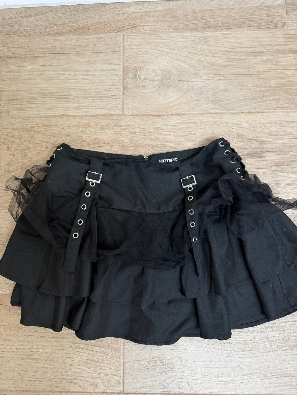 Hot Topic Black Layered Mini Skirt with Buckle Strap Details